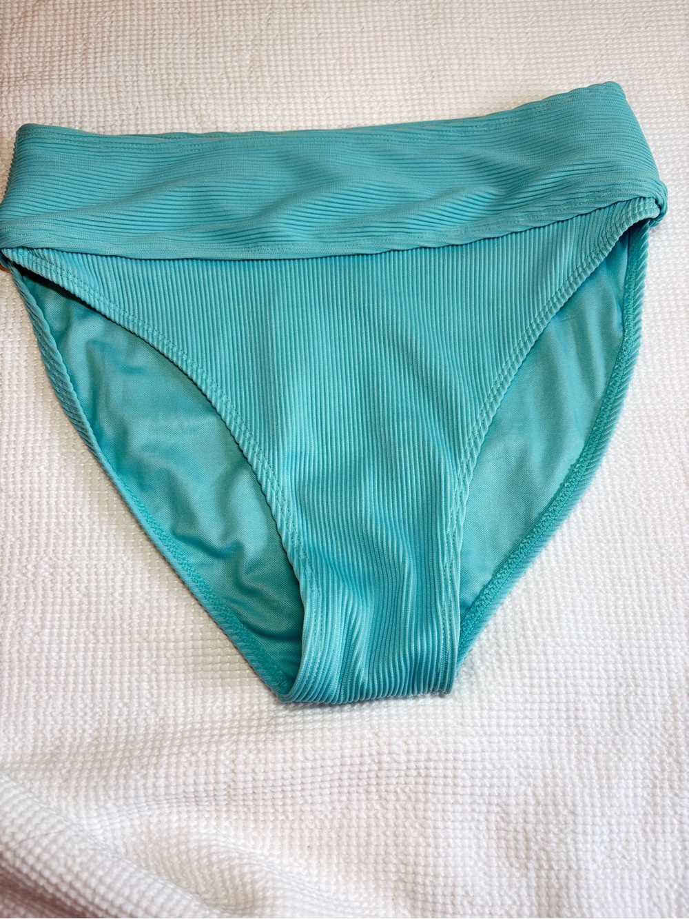 Pink Lily Aqua Ribbed High-Rise Bikini Bottom, L